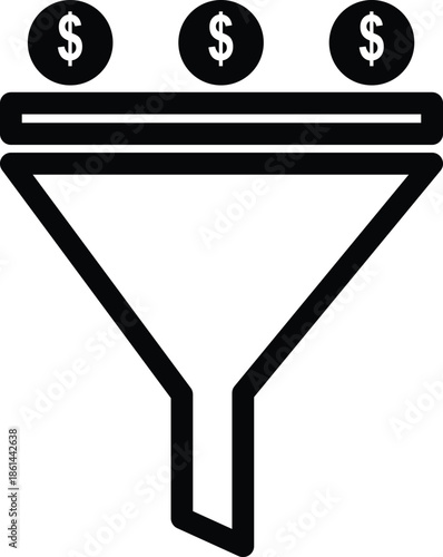 Funnel with dollars flowing in  business investment concept