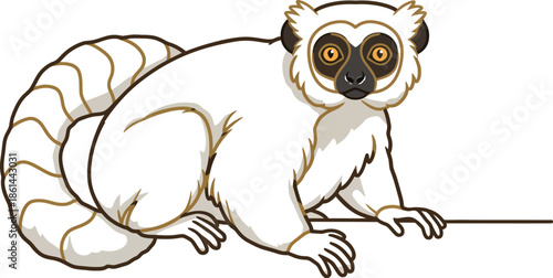 Adorable Cartoon White Lemur Character with Expressive Dark Eyes Graphic