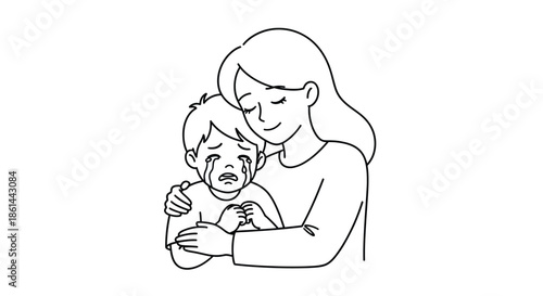 A Loving Mother Comforting Her Upset Child Illustration