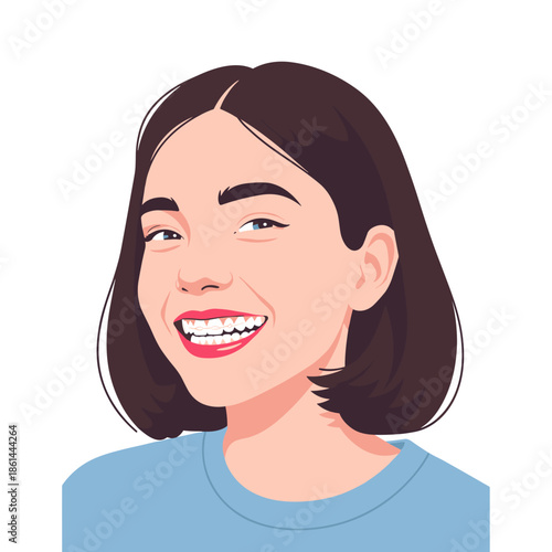 Young woman smiling with clear aligners on white background  