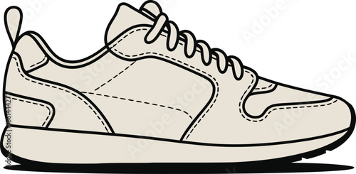A single, minimalist illustration of a casual athletic sneaker with laces, presented in a clean, graphic style.
