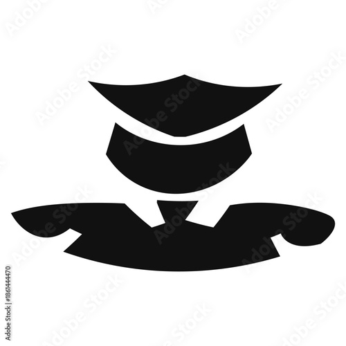 Black and white police officer cap vector illustration with mustache styled as a vintage emblem icon.
