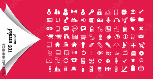 100 Essential Flat White Icons Collection for Web and App