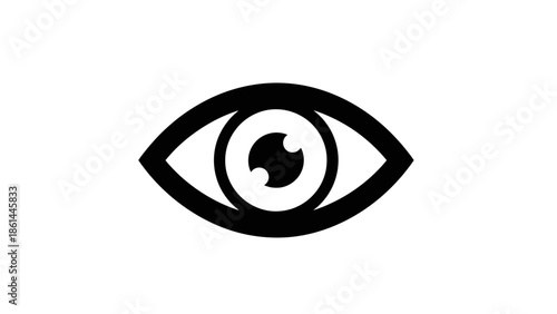 Minimalist black outline human eye icon symbol on isolated white background.