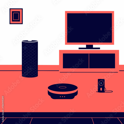 Set of minimalist vector objects for smart home and lifestyle, conveying modern convenience and connectivity.