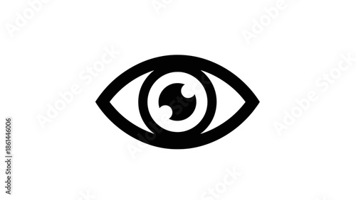 Modern Black Eye Icon with Slight Angle and Pupil, Sleek Vision Symbol on Isolated White Background.