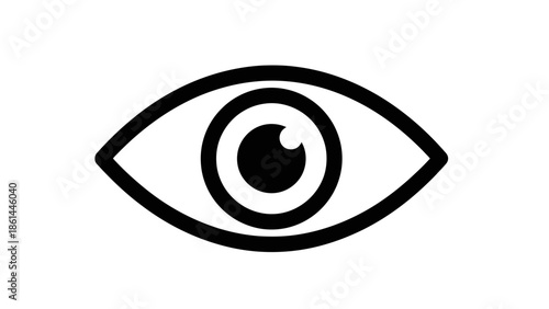 Simple Black Eye Icon Symbolizing Vision and Awareness on Isolated White Background