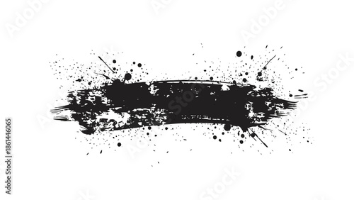 Wallpaper Mural Raw Black Grunge Ink Brush Stroke with Splatters, Distressed Texture Element on Isolated White Background. Torontodigital.ca