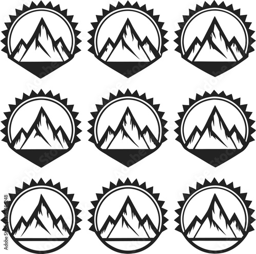 Mountain, peak, adventure, nature, hiking, hill, landscape, outdoor, travel, camping, badge, logo, emblem, summit, tourism