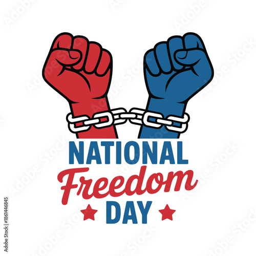 National Freedom Day fists breaking free from chains celebration, protest concept isolated on white background.