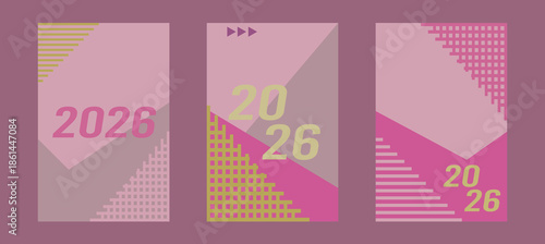 2026 Background set happy new year. Modern design. Background for posters, banners, card. Vector illustration.