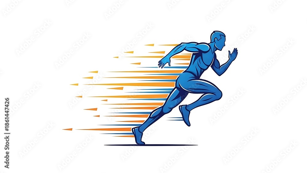 Fototapeta premium Dynamic blue runner speeding forward with motion blur background