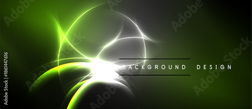 Abstract neon lines create dynamic glow. Dark background emphasizes bright curves, shapes, light effects. Modern design element.