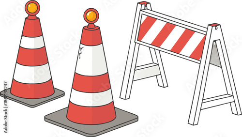 Traffic cones isolated on transparent background, vector style, high-quality design, ideal for road safety, construction, and event promotion themes.