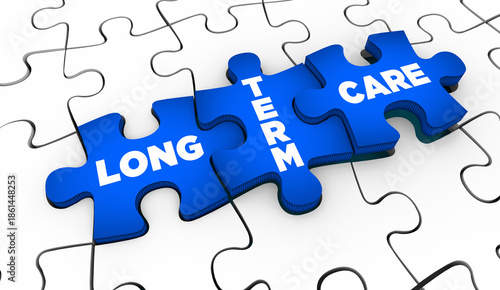 Long-Term Care Solution Puzzle Pieces Aide Assistant Caregiver 3d Illustration