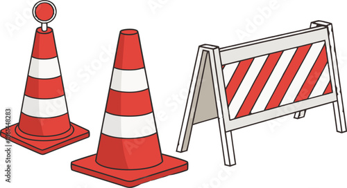 Traffic cones isolated on transparent background, detailed vector illustration, clean lines, ideal for construction, road safety, and event design themes.