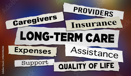 Long-Term Care News Headlines Health Needs Provider Caregivers 3d Illustration