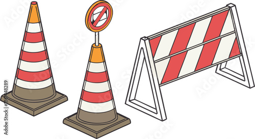 Vector illustration of traffic cones with no background, clean design, realistic details, perfect for road safety, construction, and industrial graphics.