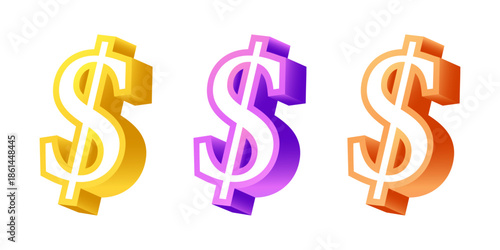 3d isometric dollar sign icon set with vibrant colorful gradients on isolated background png 