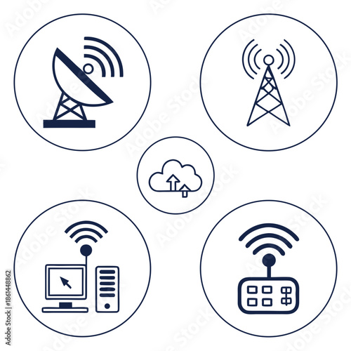 6 Minimalist Network Connection and Wifi Signal Vector Icons