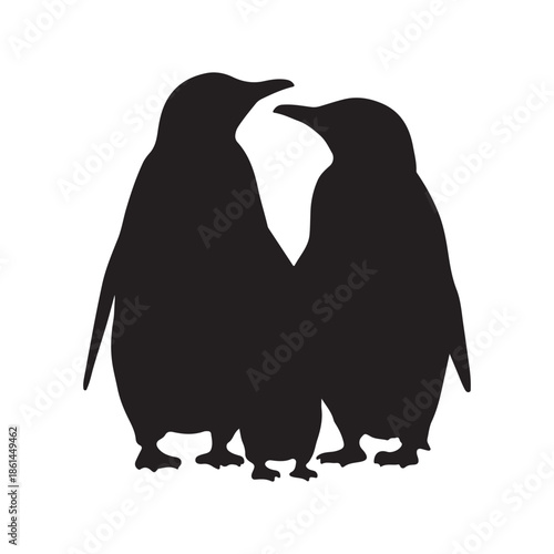penguin family vector silhouette clip art abstract outline logo design illustration