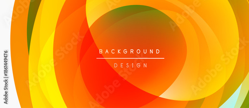 Abstract vibrant layers create dynamic circular design. Orange, yellow, green hues blend smoothly. Modern background element.