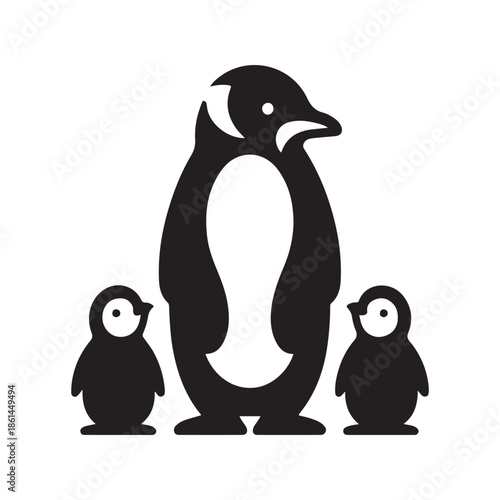 penguin family vector silhouette clip art abstract outline logo design illustration