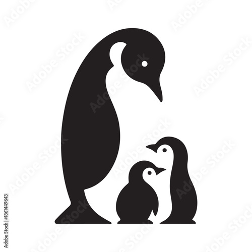 penguin family vector silhouette clip art abstract outline logo design illustration