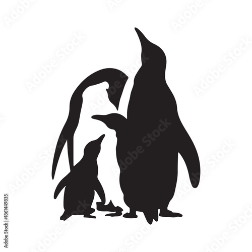 penguin family vector silhouette clip art abstract outline logo design illustration