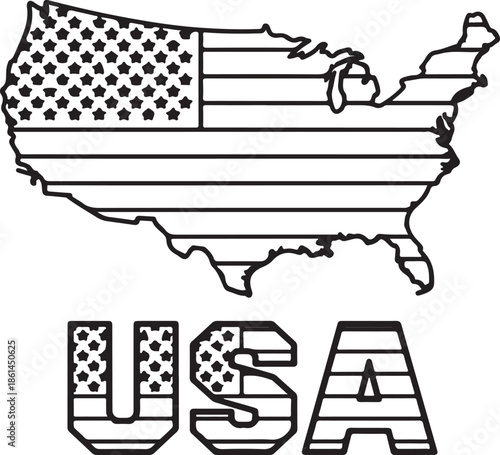 Usa map with american flag pattern and bold text, patriotic design element