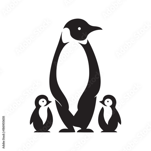 penguin family vector silhouette clip art abstract outline logo design illustration