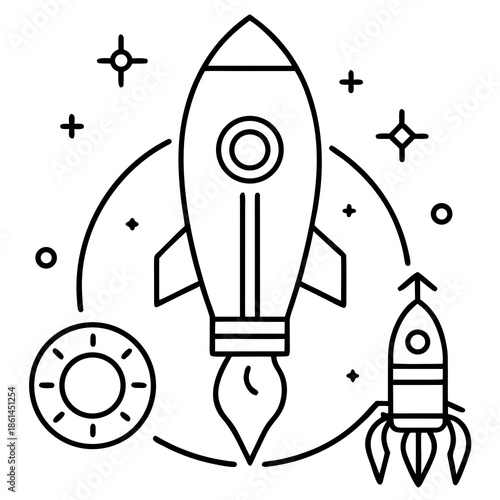 Abstract visual elements and symbols representing startup and innovation, perfect for conveying dynamic ideas and forward-thinking concepts.