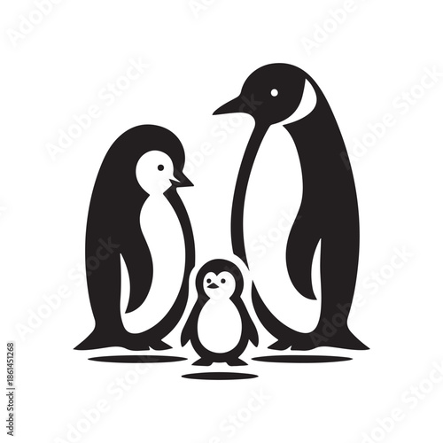 penguin family vector silhouette clip art abstract outline logo design illustration