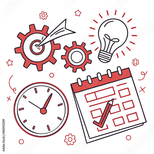 Modern vector symbols for time management and productivity, featuring clean icons that represent efficiency and task completion.