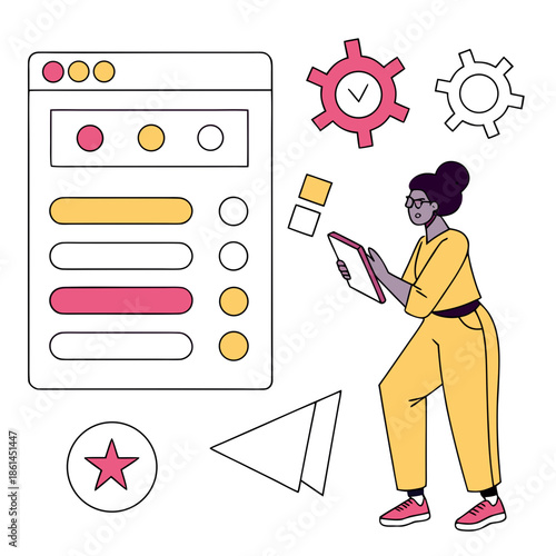 Collection of stylized decorative shapes and UI components with bold colors and dynamic forms, ideal for energetic web and app interfaces.