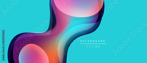 Abstract flowing shapes, vibrant colors, turquoise background. Modern design element, layered effect, smooth gradients present.
