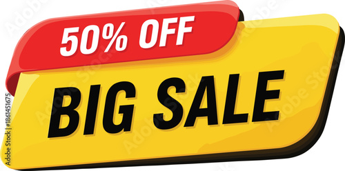 Big sale discount banner vector with 50 percent off promotion label modern marketing design for ecommerce advertising posters and promotional campaign graphics