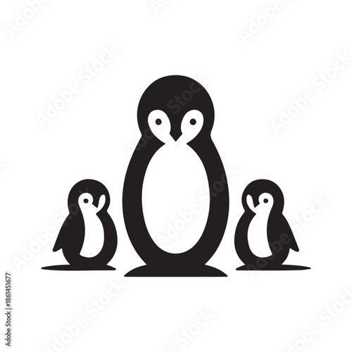 penguin family vector silhouette clip art abstract outline logo design illustration