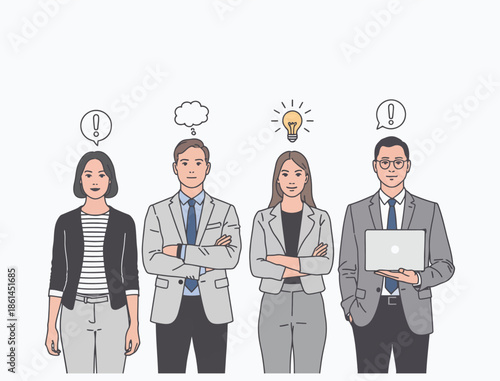 inspired business person upper body, professional male and female characters, motivated office worker illustrations, corporate and leadership concepts, flat minimal vector design, editable strokes.