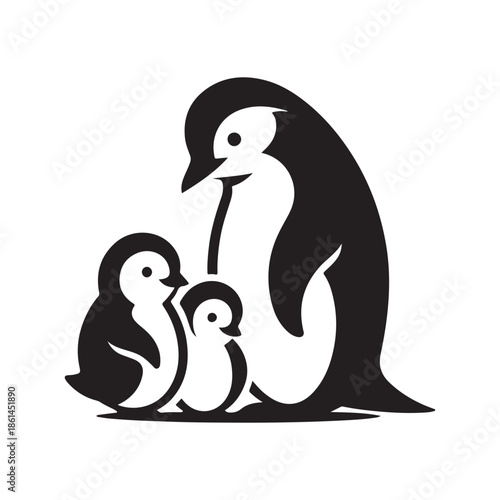 penguin family vector silhouette clip art abstract outline logo design illustration