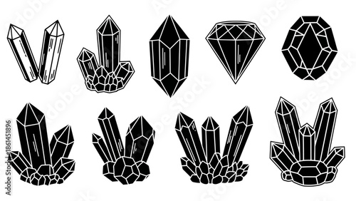 Vector illustration set of black diamond earring icons and web button symbols for business website design collection