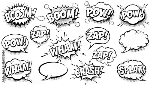 This vector collection features a set of cartoon comic speech bubbles and doodle sketch elements for creative business communication design and message signs