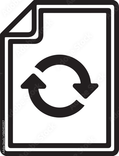 Black and white illustration of recycling document icon with arrows