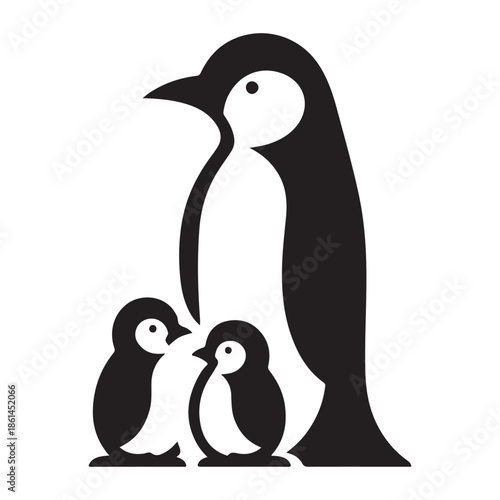 penguin family vector silhouette clip art abstract outline logo design illustration