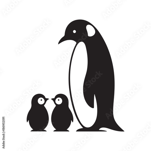 penguin family vector silhouette clip art abstract outline logo design illustration