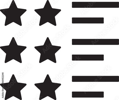 Black stars and horizontal lines on white background for rating or review