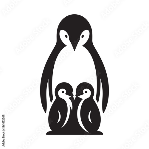 penguin family vector silhouette clip art abstract outline logo design illustration