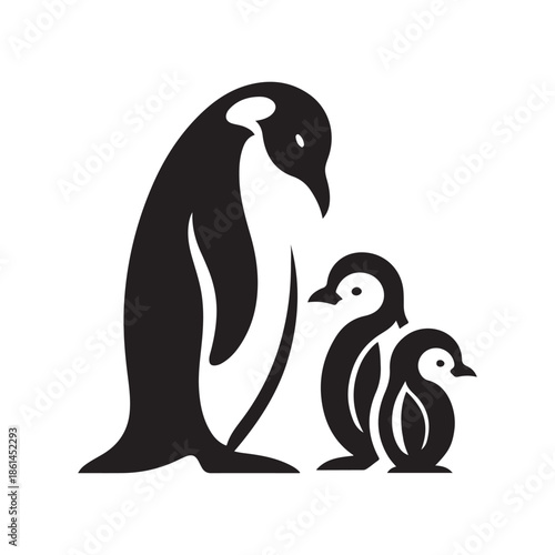 penguin family vector silhouette clip art abstract outline logo design illustration