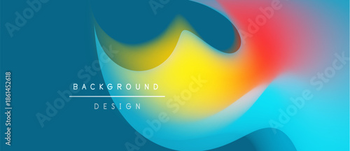 Abstract fluid shapes blend vibrant colors. Gradient design creates dynamic visual experience. Background features smooth transitions, modern aesthetic.