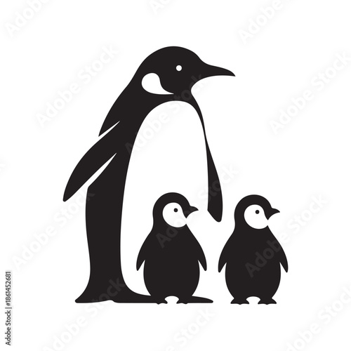 penguin family vector silhouette clip art abstract outline logo design illustration
